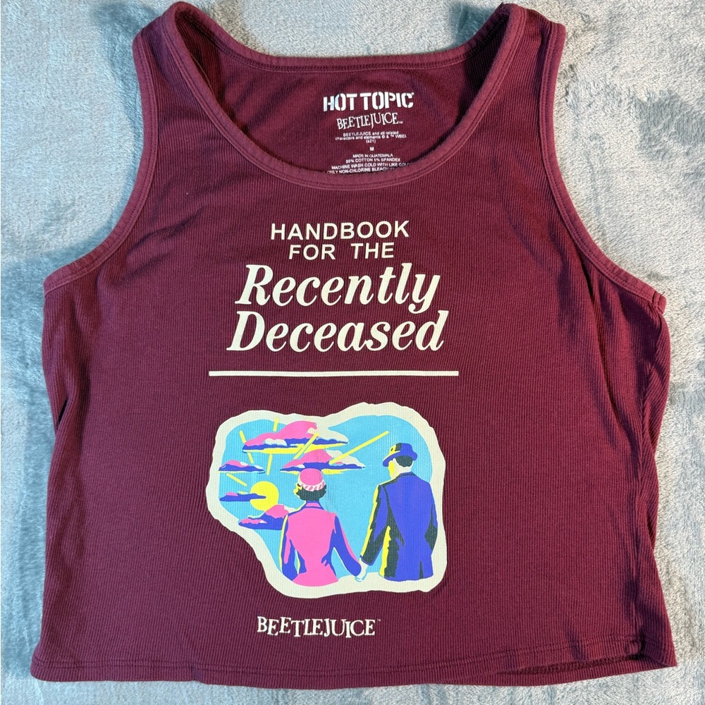 Hot Topic Beetlejuice Burgundy Wine Crop Graphic Tank Womens Medium Handbook Med